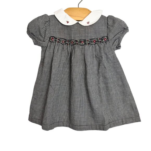 Vintage Gymboree Baby Girls 6-12 Months Black & White Houndstooth Dress W/ Bloom - Picture 1 of 6